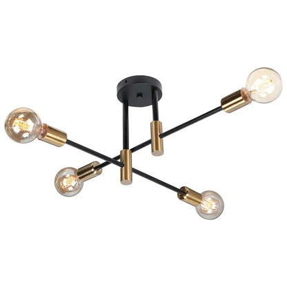 Modern black and brass industrial sputnik chandelier ceiling light with five exposed filament bulbs for kitchen decorbites