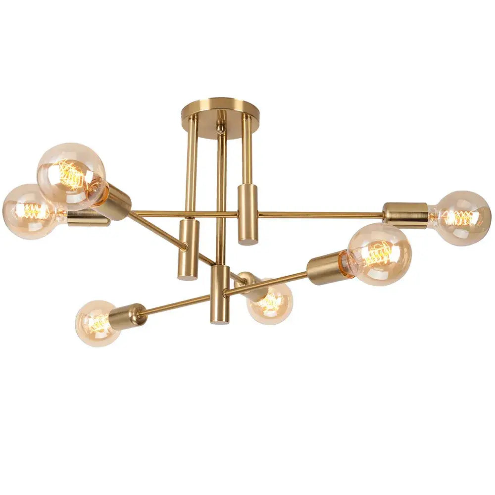 Modern black and brass industrial sputnik chandelier ceiling light with six gold-toned exposed filament bulbs for decorbites industrial sputnik decor