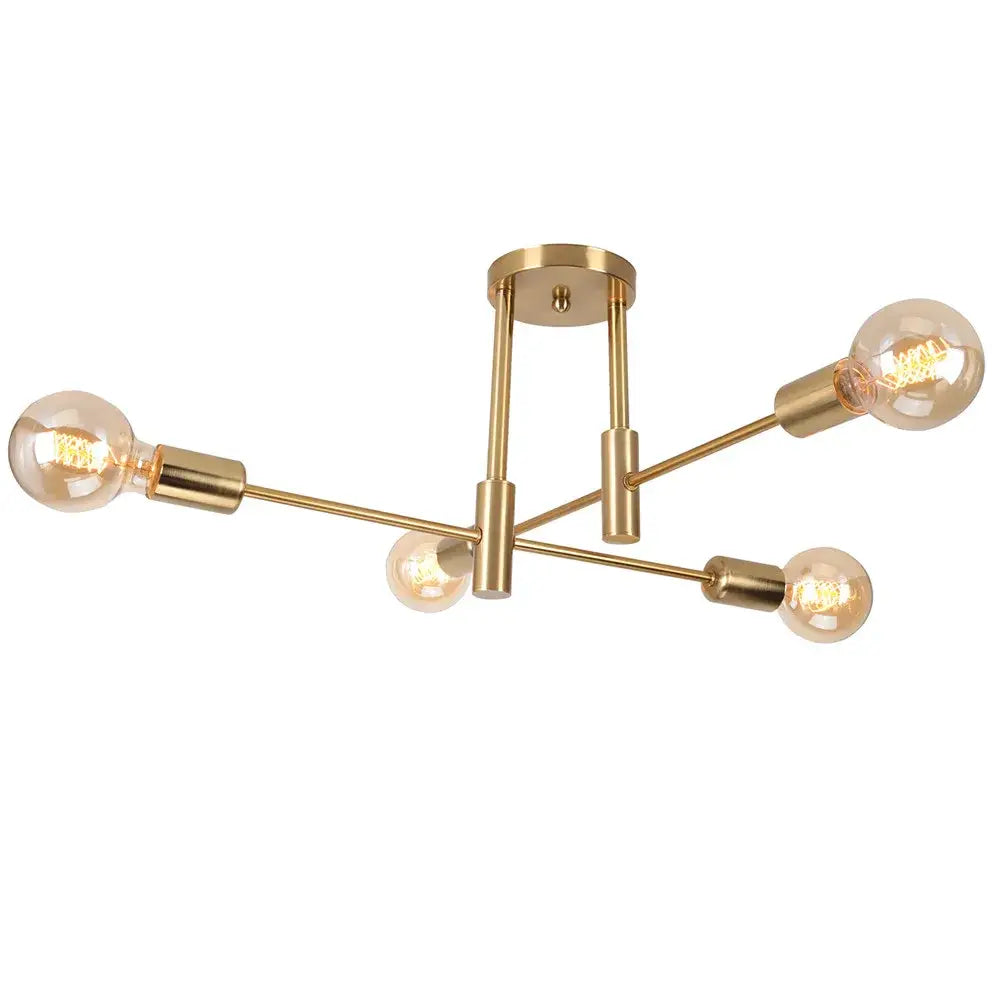 Gold-toned modern ceiling light with five exposed filament bulbs decorbites industrial sputnik chandelier kitchen light