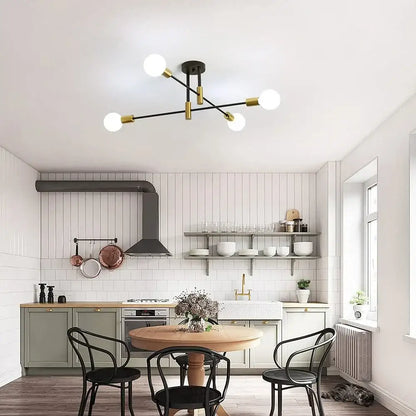 Modern black and brass industrial sputnik chandelier with six spherical bulbs ceiling light for kitchen decorbites industrial sputnik