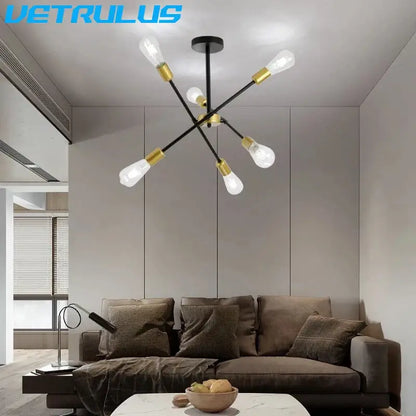 Modern black and brass iron sputnik chandelier with six exposed bulbs for dining room decorbites iron sputnik light