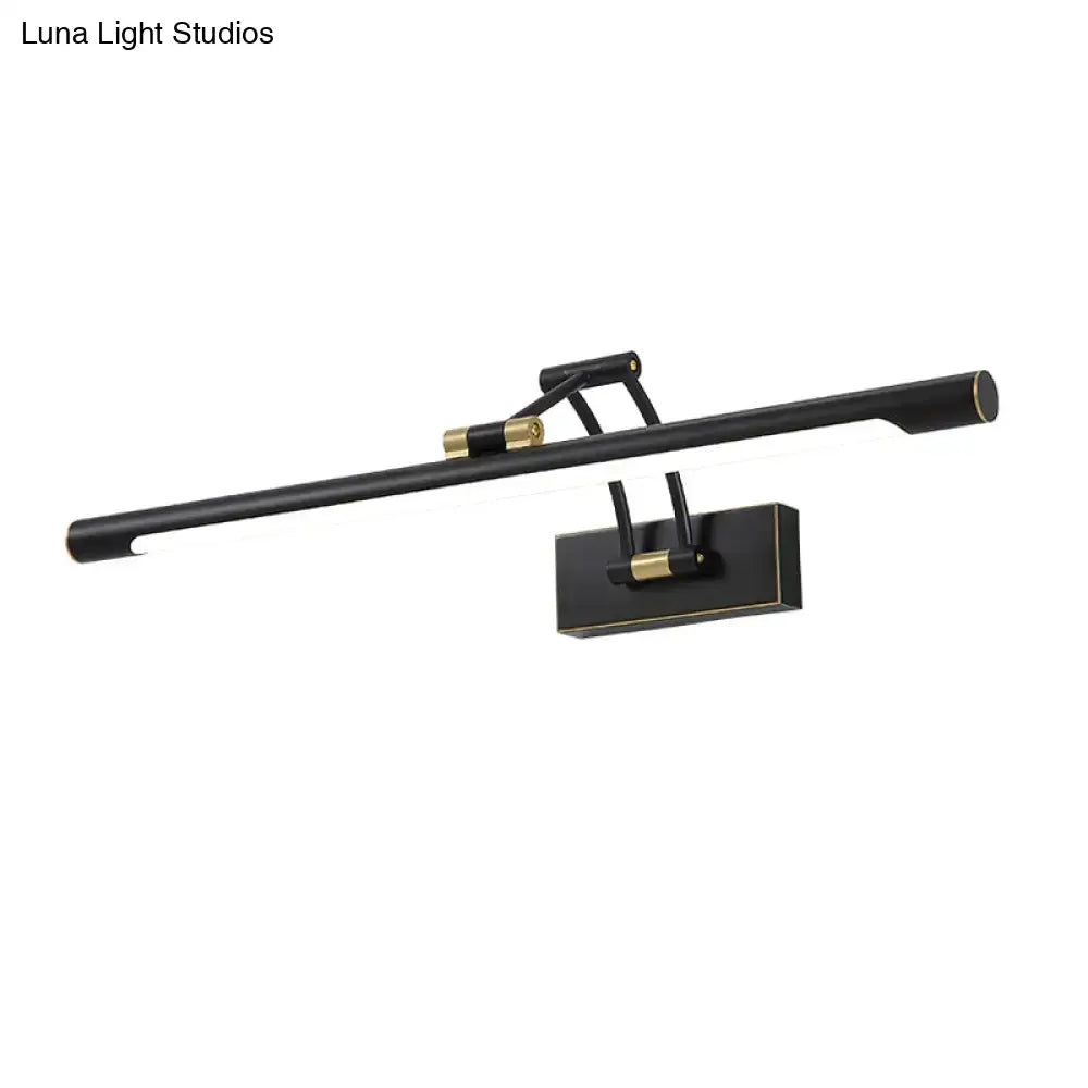 Modern black and brass led vanity light with sleek elongated design for linear mirror cabinet in bathroom