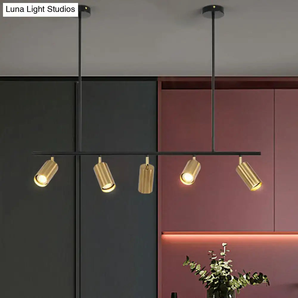 Decorbites gold metal island ceiling light with modern electroplated cylindrical spotlights and black metal arms