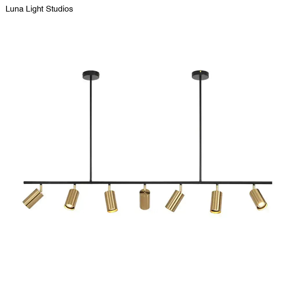 DecorBites™ gold metal island ceiling light with seven adjustable black and gold spotlights for dining room