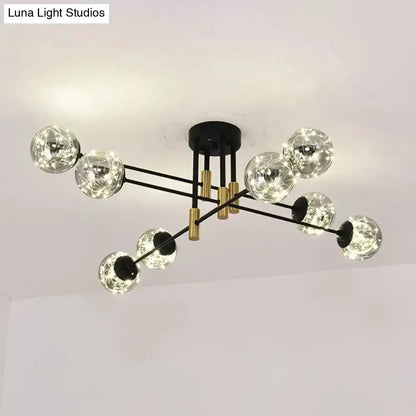 Modern decorbites™ starry nordic ball semi flush light fixture in black with gold accents and clear glass globes for living room ceiling