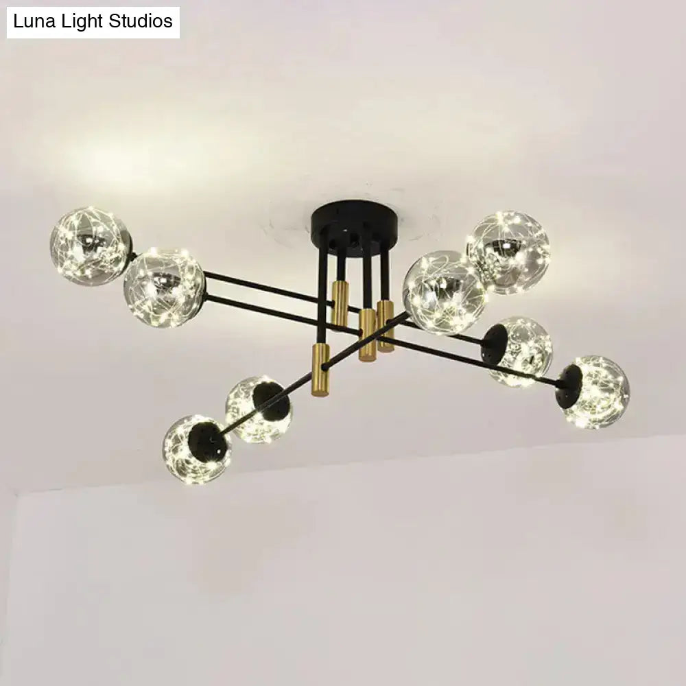 Modern black and gold nordic ball semi flush light fixture with clear smoke glass globe bulbs ideal for living room ceiling