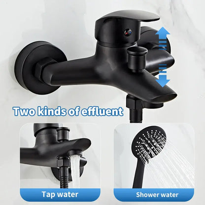 Modern black brass shower faucet set with black matte finish and 3 setting handheld spray for bathroom use