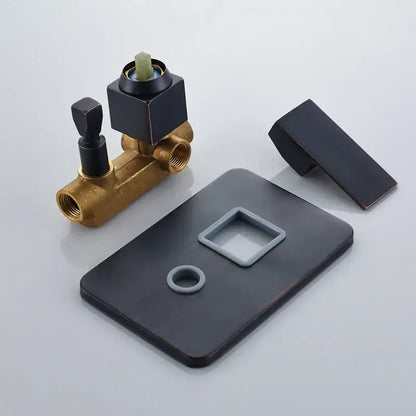 Modern black brass shower faucet valve assembly with black matte finish brass piping and square control knob decorbites black brass