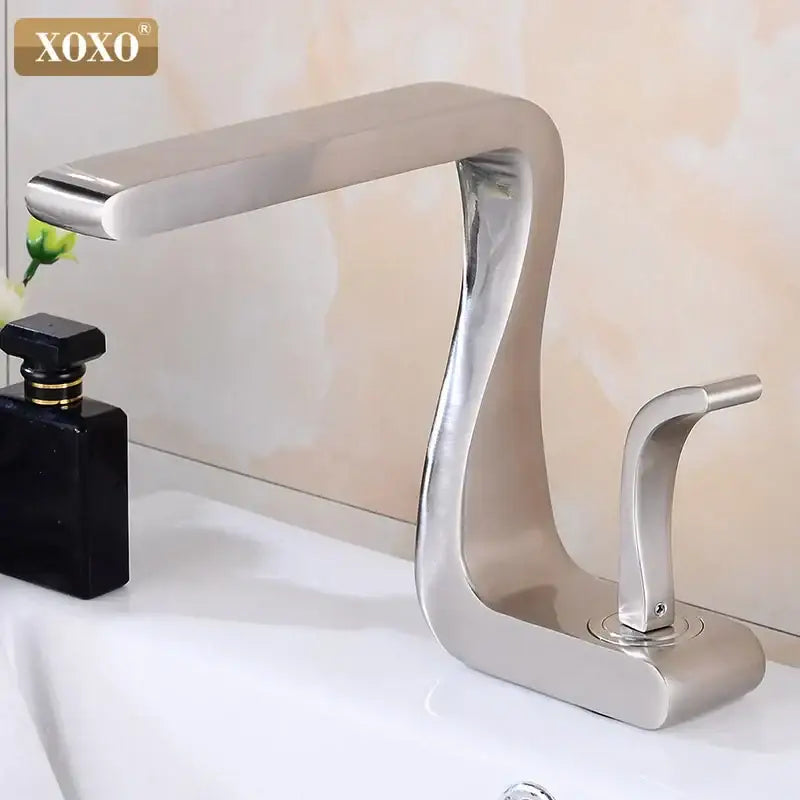 Stylish brushed stainless steel basin faucet with single handle and modern curves decorbites black brass design