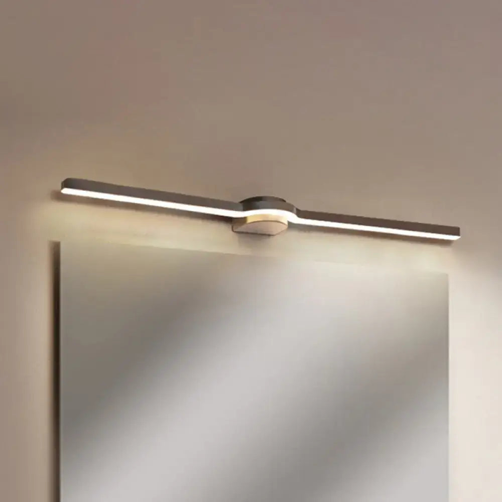 Modern black and brass slim line led vanity light with brushed nickel finish and integrated white warm light strip