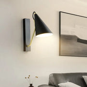Modern black and brass tapered conical wall sconce with articulated arm for dining room 110v-120v and 220v-240v use