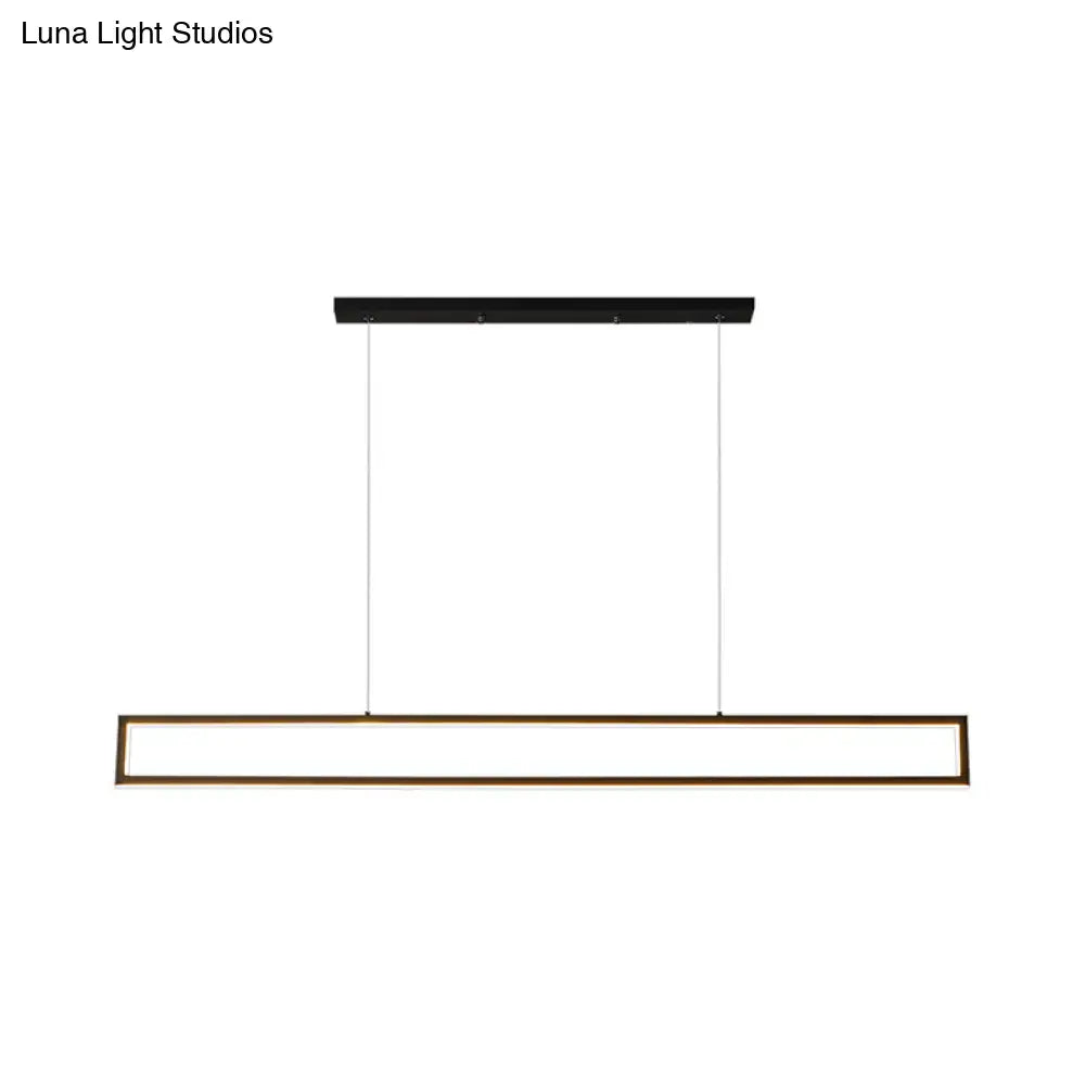Modern black and bronze rectangular led pendant dining room white light with warm white illumination and sleek black mount