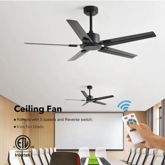 Modern black ceiling fan with five iron blades and 35w dc motor for living room includes remote control