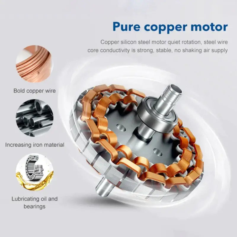 Modern black ceiling fan with 35w dc motor showing pure copper coil and silver steel core for living room use