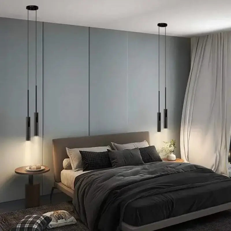 Modern black chandelier pendant light with sleek cylindrical shades for bedroom decor by decorbites pendant light