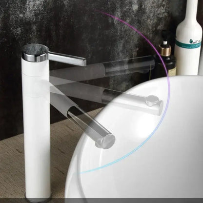 Modern black and chrome brass bathroom faucet with a sleek white ceramic body for elegant decorbites brass bathroom decor