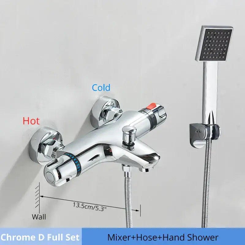 Modern black and chrome thermostatic shower set with chrome-finished bathtub mixer and handheld showerhead decorbites black chrome
