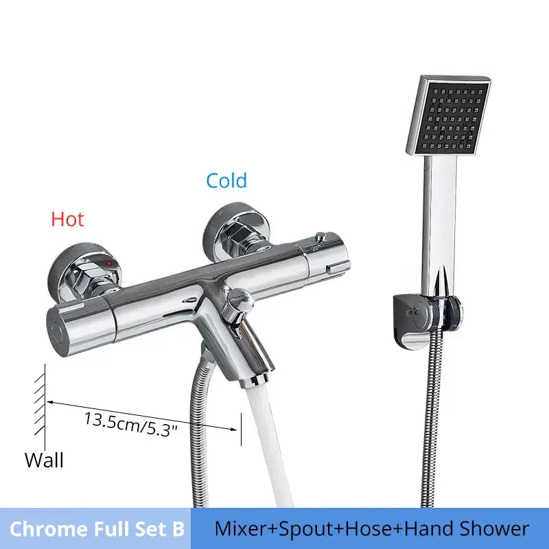 Modern black and chrome thermostatic shower set with wall-mounted mixer and square hand shower by decorbites black chrome