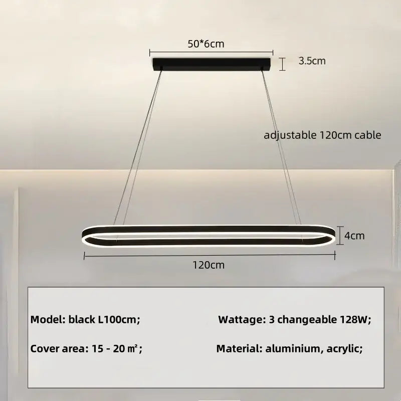 Modern black decorbites circle pendant chandelier with sleek LED light and adjustable 120cm cable for living room decor