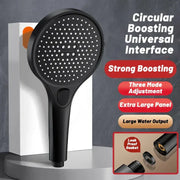 Modern black circular high pressure shower head with multiple spray holes for strong water output by decorbites circular high