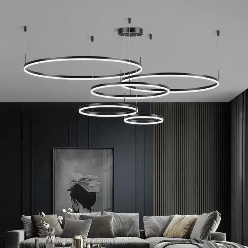 Modern black circular led pendant lights with glowing white rings from DecorBites led pendant for living spaces