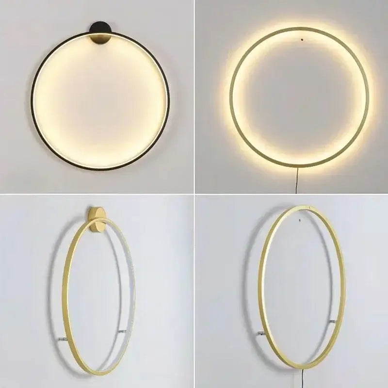 Modern black circular wall lamp with sleek gold metal frame and warm LED light by decorbites circular wall lamp