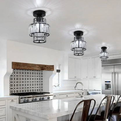 Modern black and clear crystal led ceiling light with tiered chandelier design for bedroom decorbites crystal led decor