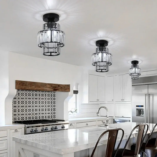 Modern black and clear crystal led ceiling light with tiered chandelier design for bedroom decorbites crystal led decor