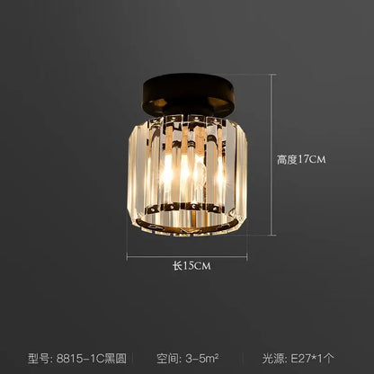 Modern black and clear crystal led ceiling light with vertical crystal prisms and metallic bands for bedroom decorbites crystal led