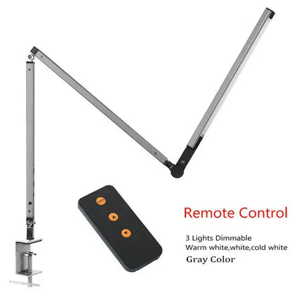 Modern black decorbites clip led desk lamp with adjustable silver arm three dimmable light settings and remote control