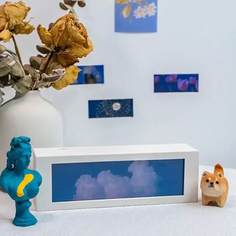 White rectangular shadow box night light with blue sky and clouds for modern black cloud night light decorbites cloud night decor