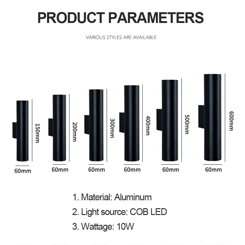 Modern black cylindrical aluminum wall lamp with decorbites cob led light source for bedroom up down sconce lighting