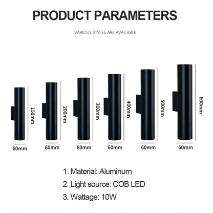 Modern black cylindrical aluminum wall lamp with decorbites cob led light source for bedroom up down sconce lighting