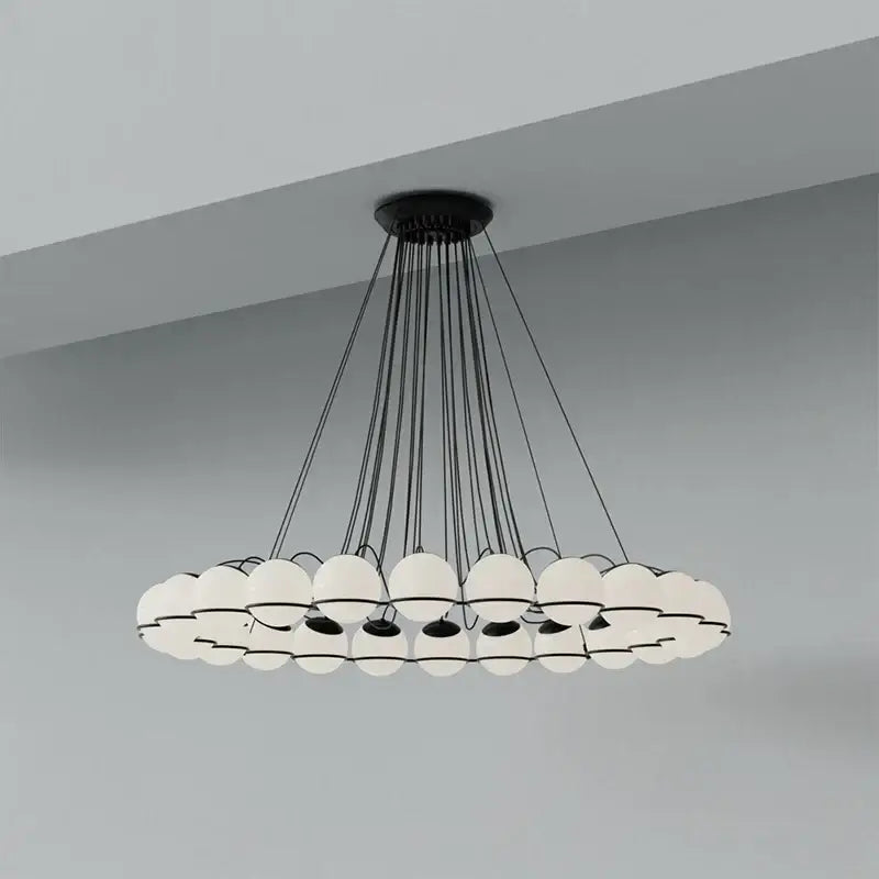 Modern black concentric chandelier with multiple frosted glass shade led spherical globes pendant lights design