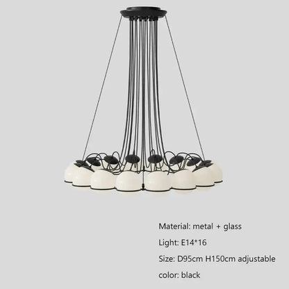 Modern black concentric chandelier pendant lights with black metal frame and frosted glass shade led globes suspended by cords