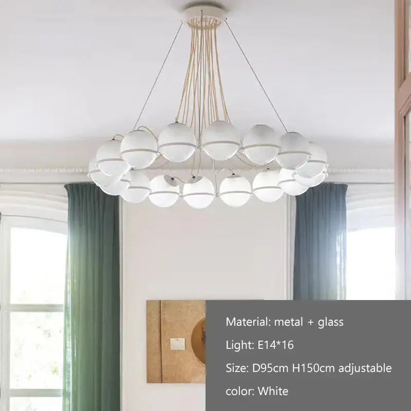 Modern black concentric pendant lights with white spherical glass shade led and adjustable metal frame cords