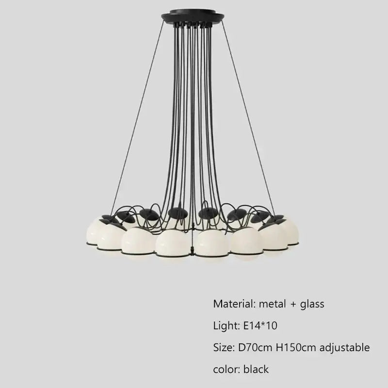 Modern black concentric pendant lights featuring a metal frame with multiple frosted glass shade led globes
