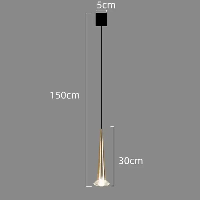 Modern black conical decorbites crystal led chandelier with gold-toned shade and sleek black cord for staircase lighting