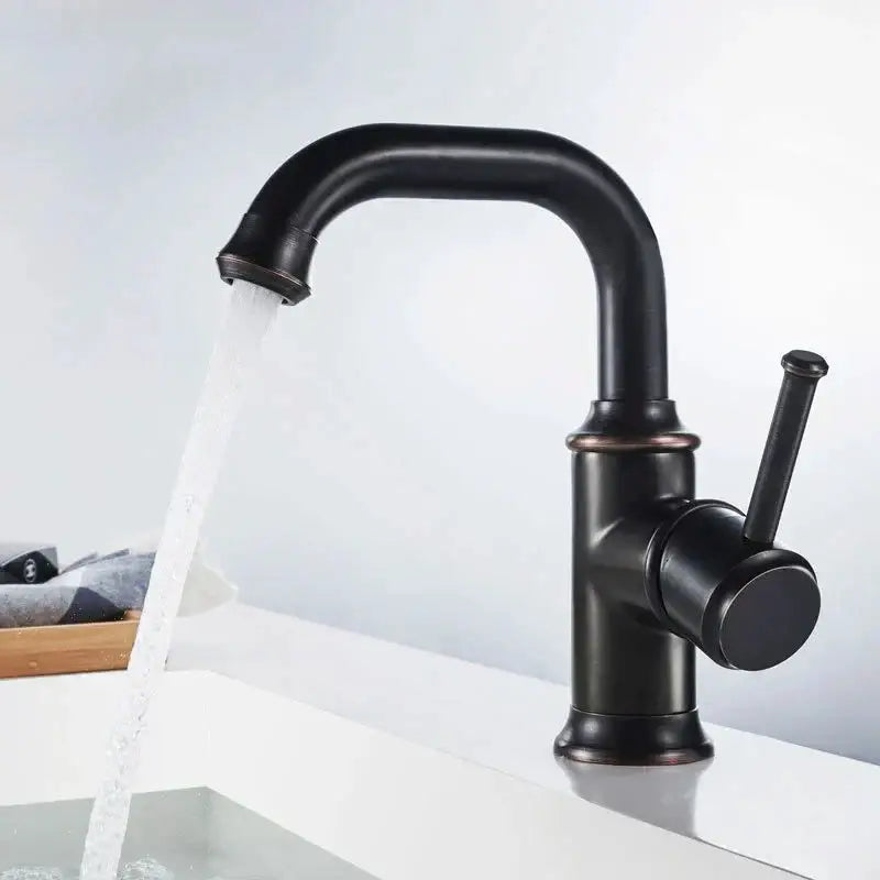 Modern black and copper basin faucet with black antique brass finish single handle curved spout by decorbites
