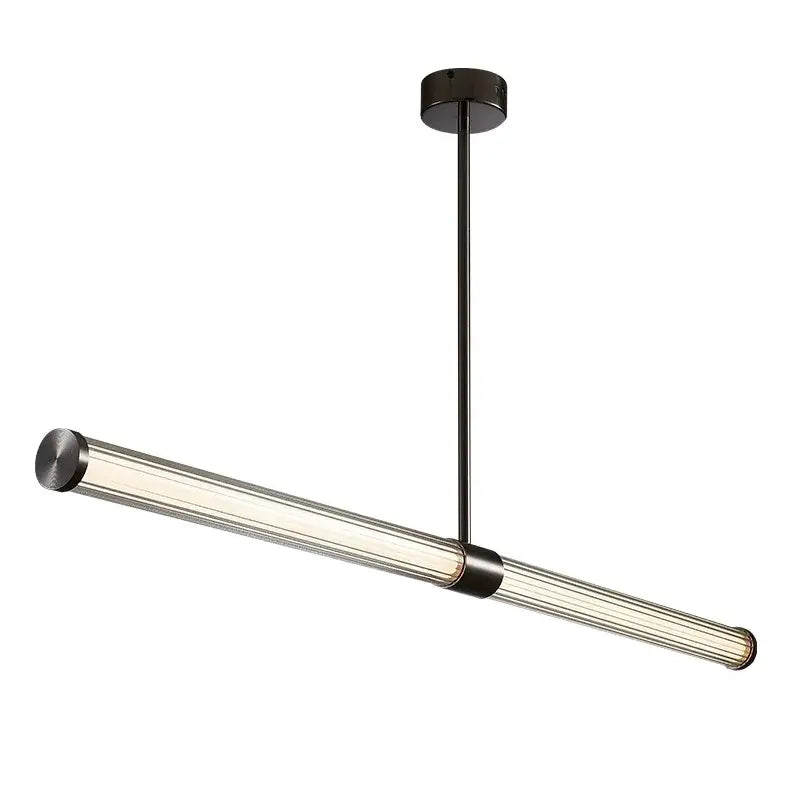 Modern black copper glass pendant dining room lamp with sleek cylindrical glass tube and metallic decorbites black copper accents