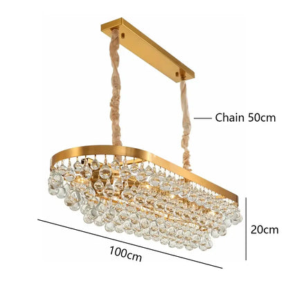 Modern black crystal bead chandelier with gold-toned oval frame, cascading clear crystal droplets, and twisted fabric chains for dining room decorbites black crystal ceiling