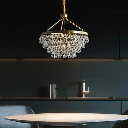 Modern black crystal bead chandelier with gold-toned frame and cascading clear crystal bead ceiling light decorbites black crystal