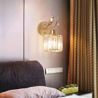Modern black crystal bird wall lamp with gold-toned bird and crystal shade for bedroom decorbites crystal bird sconce