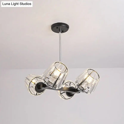 Modern black crystal block chandelier light kit with three clear faceted crystal shades for dining room decorbites modern conic