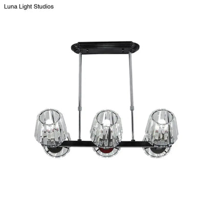 Modern black crystal block chandelier light kit with three clear faceted crystal shades for dining room decorbites modern conic