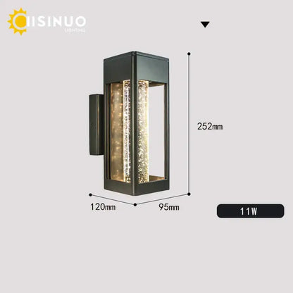Modern black crystal bubble glass wall lamp featuring vertical glass panels with sparkling led lights for outdoor decorbites use