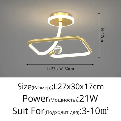 Modern gold-finished ceiling light with curved design and crystal accent for decorbites black crystal chandelier use