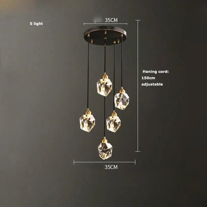 Modern black crystal copper chandelier with five clear faceted glass pendant lights from decorbites black crystal collection