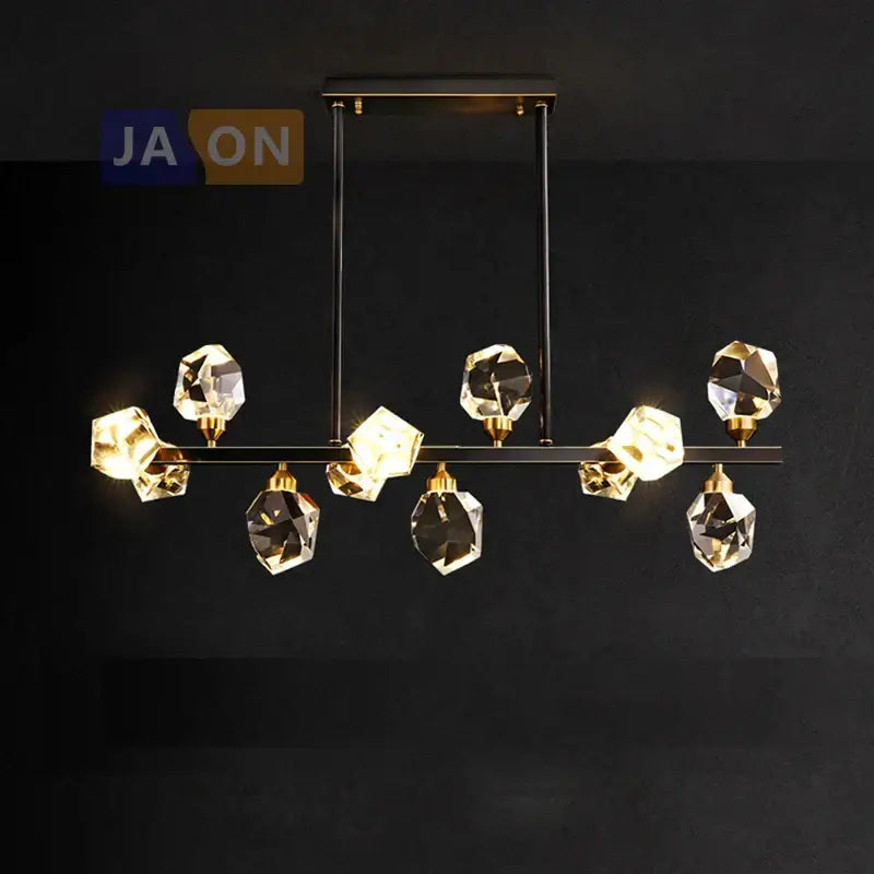 Modern black crystal copper led chandelier with gold-toned metal frame and faceted glass shades for dining room decorbites black crystal