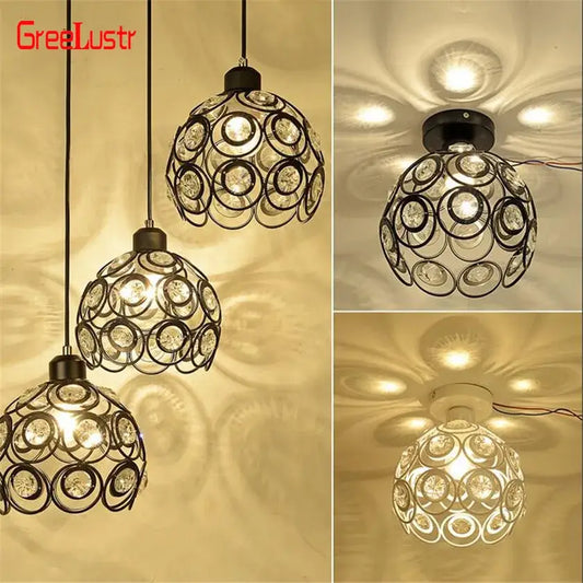 Modern black crystal flush mount ceiling light by Greelustr with black metal frame and clear crystal discs for hallway decorbites crystal flush